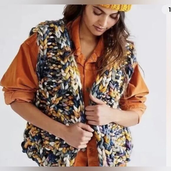 New Free People Twilight Sweater Vest Size S Chunky Knit $228 Colorful - Picture 1 of 10